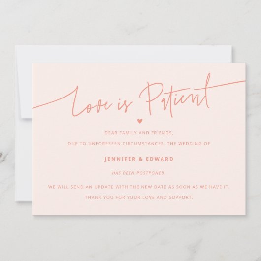 Minimalistische liefde is geduldige bruiloft updat kaart (Voorkant)