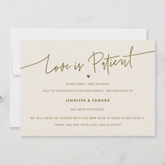 Minimalistische liefde is patiënt bruiloft update kaart (Voorkant)
