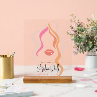 Minimalistische Light Peach Hair Stylist Wavy Hair Acryl Bord