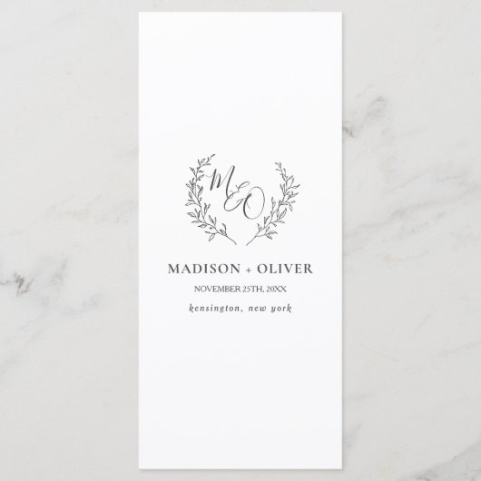 Minimalistische Lijn Laurel Leaf Tak Bruiloft Menu (Achterkant)