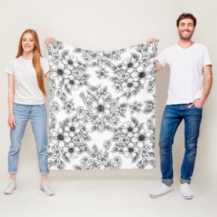 Minimalistische lijnkunst bloemmotief naadloos pat fleece deken