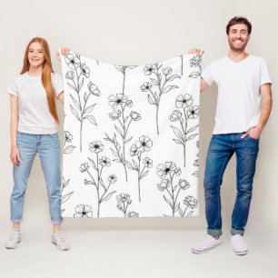 Minimalistische lijnkunst bloemmotief naadloos pat fleece deken