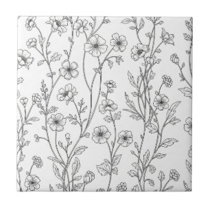 Minimalistische lijnkunst bloemmotief naadloos pat tegeltje