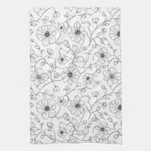 Minimalistische lijnkunst bloemmotief naadloos pat theedoek