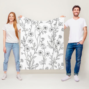 Minimalistische lijnkunst bloemrijk naadloos patro fleece deken