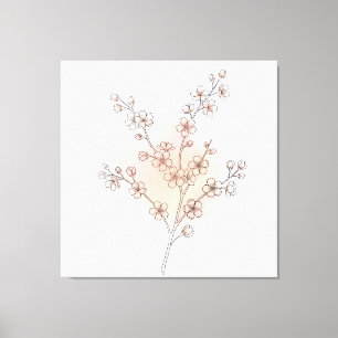 Minimalistische Lijnkunst Bloesem Roze Waterverf Canvas Afdruk