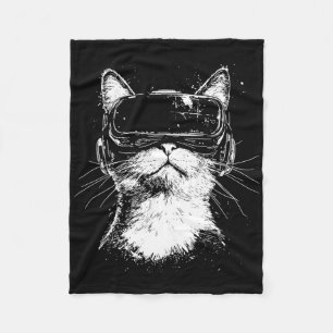 Minimalistische lijnkunst gamer kat in VR-headset Fleece Deken