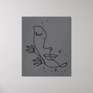 Minimalistische lijnkunst gezicht met sterren | El Canvas Afdruk