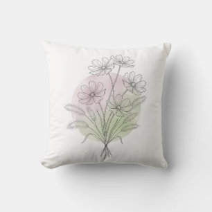 Minimalistische lijnkunst Pastelroze Cosmos bloem Kussen