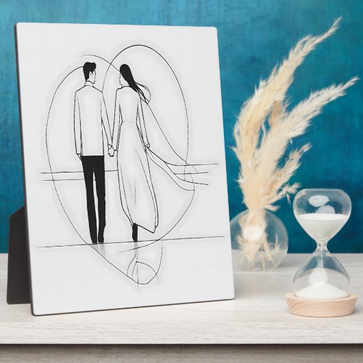 Minimalistische Lijnkunst Romantisch Paar dat Elka Fotoplaat (Zijkant)