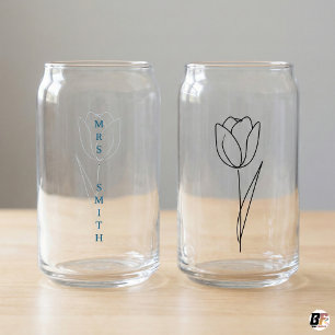 Minimalistische Lijnkunst Tulp Bloemige Aangepaste Blikvorm Glas