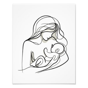 Minimalistische lijnkunst van moeder en baby foto afdruk