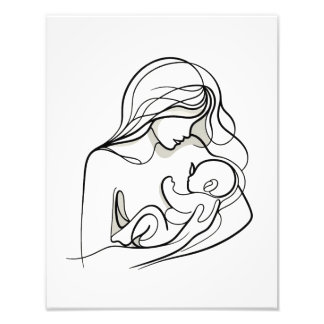 Minimalistische lijnkunst van moeder en baby foto afdruk