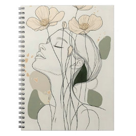 Minimalistische lijnkunst vrouw met bloemen notitieboek