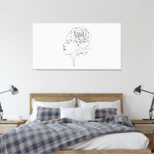 Minimalistische lijnkunst vrouw met roos canvas
