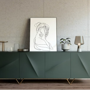 Minimalistische lijnkunst vrouwenmuurdecoratie M Poster