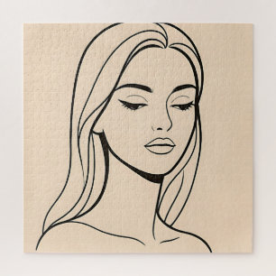 Minimalistische lijnkunst vrouwenportret Elegante Legpuzzel