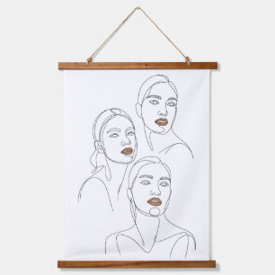 Minimalistische Lijnportretten van Vrouwen Hangend Wandkleed
