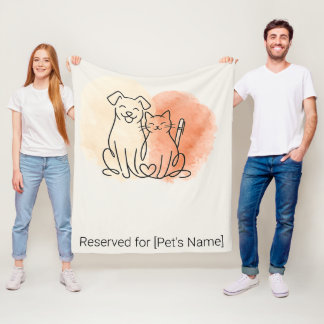 Minimalistische lijntekening van hond en kat Geper Fleece Deken