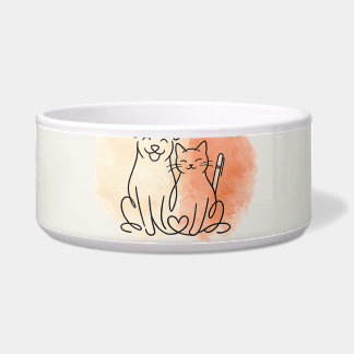 Minimalistische lijntekening van hond en kat keram voerbakje