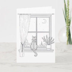 Minimalistische lijntekening verjaardags kat in ra kaart