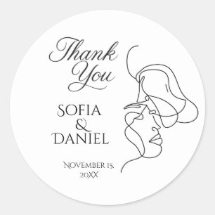 Minimalistische Line Art Paar illustratie Trouwen Ronde Sticker