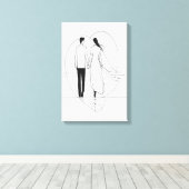 Minimalistische Line Art Romantisch echtpaar dat h Canvas Afdruk (Insitu (Houten vloer))