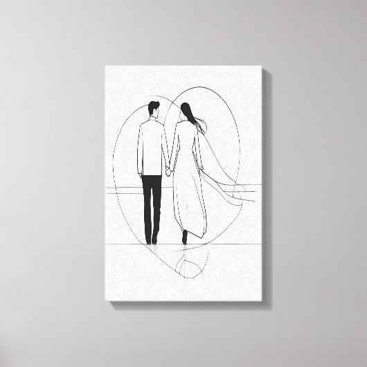 Minimalistische Line Art Romantisch echtpaar dat h Canvas Afdruk (Voorkant)
