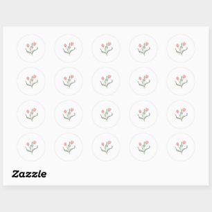 Minimalistische Line Art Zachte Roze Tulpen Ronde Sticker