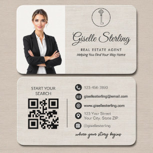 Minimalistische Linen Vastgoed QR Code Visitekaartje