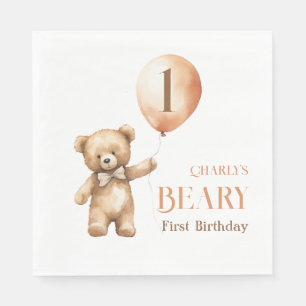 Minimalistische Little Beer Beige Beary 1e Verjaar Servet