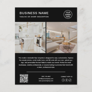Minimalistische Logo Foto QR Code Zwarte Zakelijke Flyer
