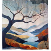 Minimalistische Lone Tree Landscape Art Douchegordijn (Voorkant)