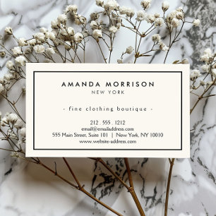 Minimalistische luxe boetiek ivoor/zwart single si visitekaartje