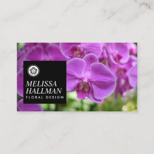 Minimalistische Luxe Floral Logo met Paarse Orchid Visitekaartje