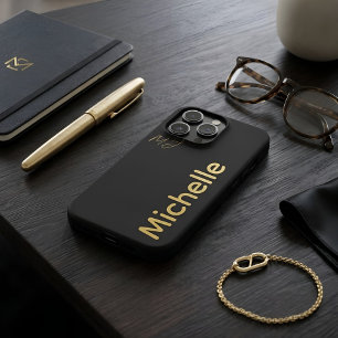Minimalistische luxe zwart goud aangepaste naam iPhone 15 pro hoesje