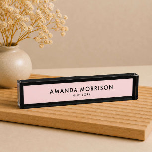 Minimalistische luxe zwart/roze naambordje