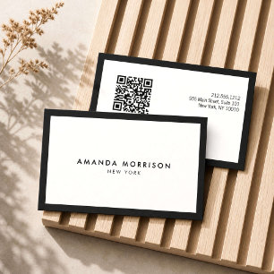 Minimalistische Luxe Zwart/Wit QR Code Sociale Med Visitekaartje