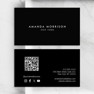 Minimalistische Luxe Zwarte QR Code Sociale Media Visitekaartje
