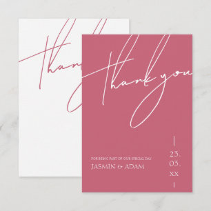 Minimalistische Magenta Roze Script Typografie Tro Bedankkaart