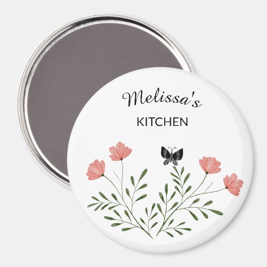 Minimalistische magneet met naam en bloemenontwerp (Voorkant / Achterkant)