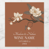 Minimalistische Magnolia bruiloft Terracotta Wijn Etiket (Enkel label)