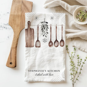Minimalistische maretak gepersonaliseerde Kerstmis Theedoek