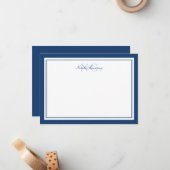 Minimalistische Marine Blauw Twee Grens Monogram 4 Notitiekaartje (Voorkant / Achterkant in situ)