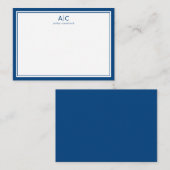 Minimalistische Marine Blauwe Grens Modern 2 Monog Notitiekaartje (Voorkant / Achterkant)