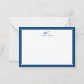 Minimalistische Marine Blauwe Grens Modern 2 Monog Notitiekaartje (Voorkant)