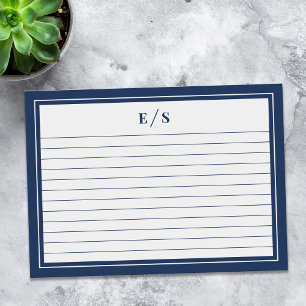 Minimalistische Marine Blauwe Grens Monogram Gereg Notitiekaartje