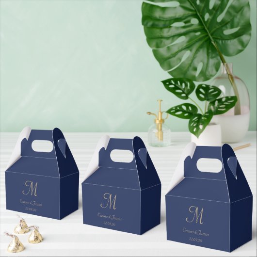 Minimalistische Marine Blue Monogram Script Weddin Bedankdoosjes (Meervoudige)