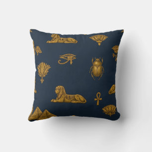 Minimalistische marine en antieke gouden Egyptisch Kussen