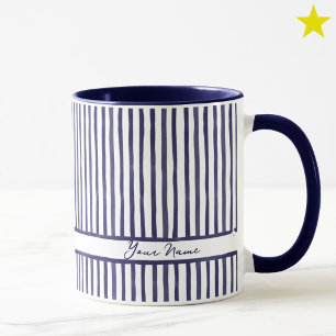 Minimalistische marine waterverf strepen aangepast mok